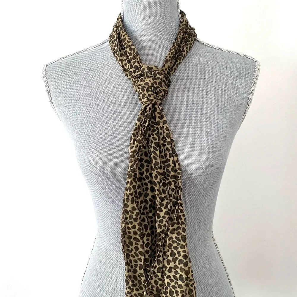 VTG Leopard Print Long Scarf Leopard Print Mobs Wife Ribbon Tie Versatile Chic